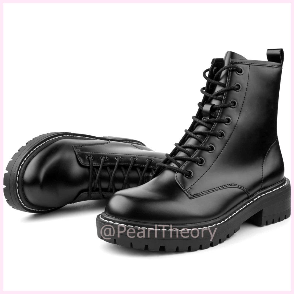 Faux Leather Ankle Booties With Side Zipper Lace-Up Combat Style